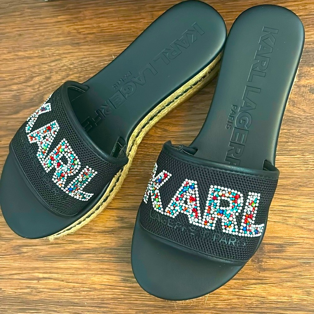 Karl Lagerfeld Kamara Bling Slides with Multicolor Embellishments